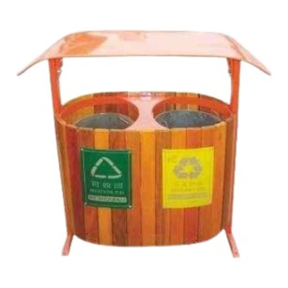 BOTE DE BASURA DE MADERA PARA EXTERIOR Doble con techo
